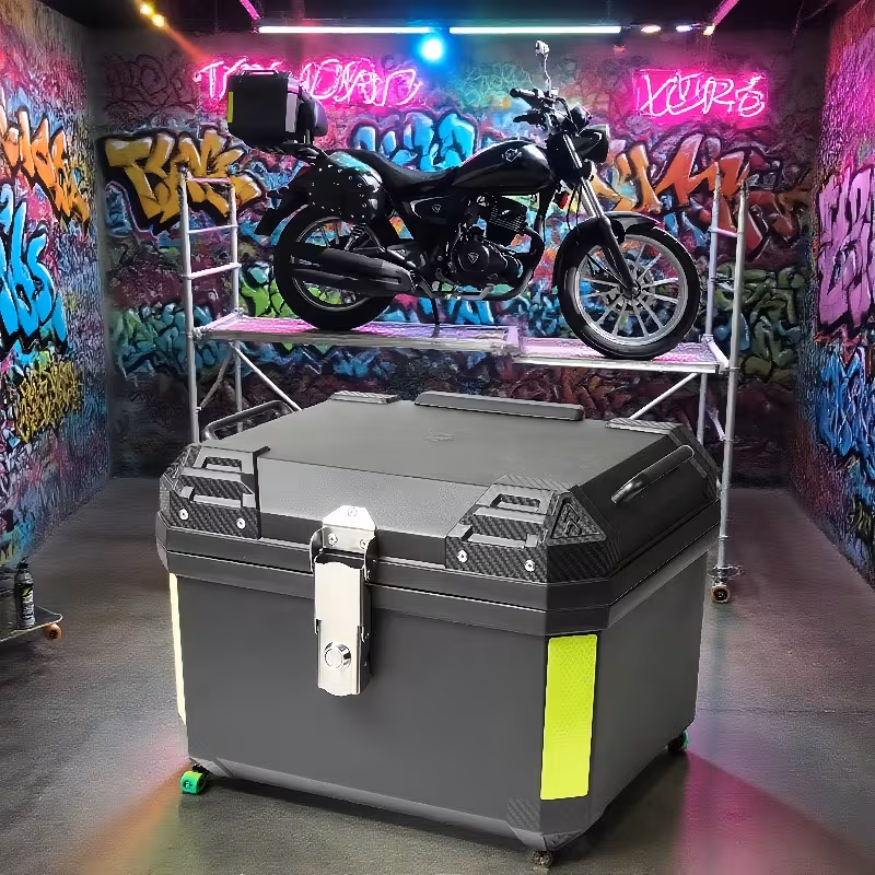 maletero de motocicleta de gran capacidad de 65l en  , maleta trasera para motocicleta, baúl de viaje con cerradura de seguridad para almacenamiento de   y equipaje, material de aleación de aluminio, almacenamiento para  ,   de almacenamiento de viaje, compacto y portátil, fuerte Detalles del producto 3