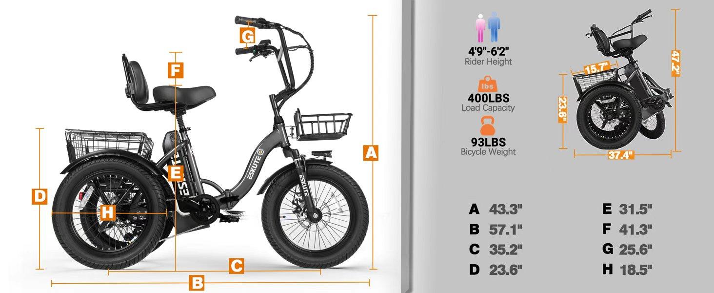 ESKUTE Cargo Bike for Adults, Foldable 3-Wheel Electric Trike with 1200W Motor, Fat Tires, Backrest Support, and Bike Handlebars, Ebikes For Adults, Pedal/Assist/Throt tiktokshopbacktoschool ESKUTE Cargo Bike for Adults, Foldable 3-Wheel Electric Trike with 1200W Motor, Fat Tires, Backrest Support, and Bike Handlebars, Ebikes For Adults, Pedal/Assist/Throt tiktokshopbacktoschool