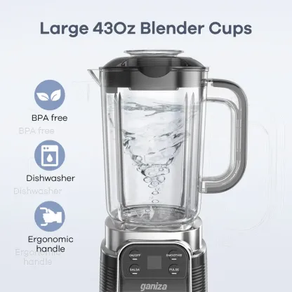 Licuadora y extractor de jugos multifuncional 12 en 1 Ganiza Professional: motor de 1100 W, 25 000 RPM, 8 programas automáticos, gran capacidad de 64 oz (aprox. 1,9 l), apta para lavavajillas, con componentes de silicona, ideal para frutas congeladas y hi