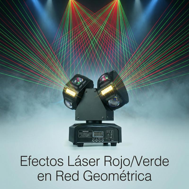 Luz DJ Cabeza Móvil 3 en 1 con 18 Brazos, Beam Láser RGB con Estrobo y Efecto Bola Mágica, Alta Potencia para Discoteca, Bar y Fiesta