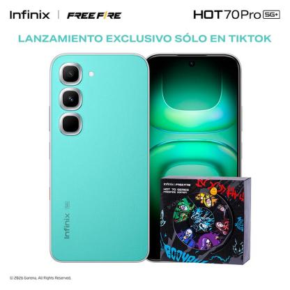 INFINIX HOT 70 Pro 5G Edición Free Fire TikTok Exclusiva | 8GB+256GB | Incluye Caja de Regalo | MediaTek Dimensity 7100, IPS LCD, 45W, NFC | Negro