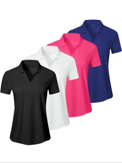 Polo deportivo liso para mujer — Top transpirable, cómodo y de manga corta con cuello, ideal para golf, béisbol y tenis — Ropa deportiva femenina para todas las estaciones