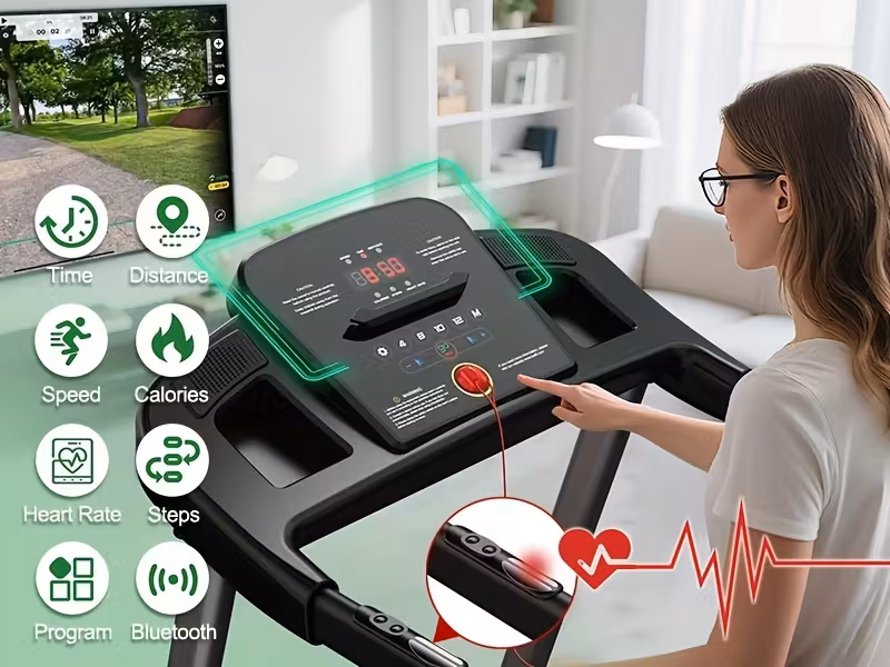 cinta de correr   para hogar   niveles de inclinación   12 km/h, motor de 2.5  , capacidad de carga de 120 kg, compatible con app, entrenamiento de fitness,diseño compacto,equipo de fitness elegante,cinta de correr motorizada,individuos conscientes   salud Detalles del producto 1