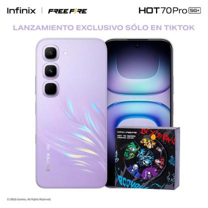 INFINIX HOT 70 Pro 5G Edición Free Fire TikTok Exclusiva | 8GB+256GB | Incluye Caja de Regalo | MediaTek Dimensity 7100, IPS LCD, 45W, NFC | Negro