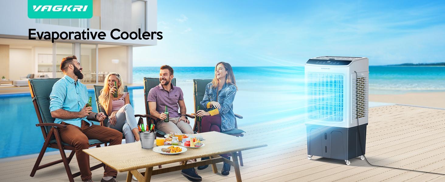 Evaporative Air Cooler, VAGKRI features 9.2Gallon-12Gallon water tank, 2100-3000CFM Swamp Cooler, 120&deg;Oscillation Air Cooler with Remote Control, 24H Timer, 3 Modes & Wind Speeds for Outdoor Indoor Use, #SummerVibes