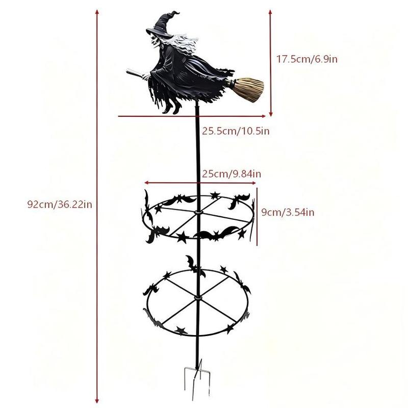 Oferta de temporada: estaca para jardín con molinillo de viento de murciélago de bruja de Halloween, decoración exterior lúdica y espeluznante para el patio, decoración para fiestas durante las festividades