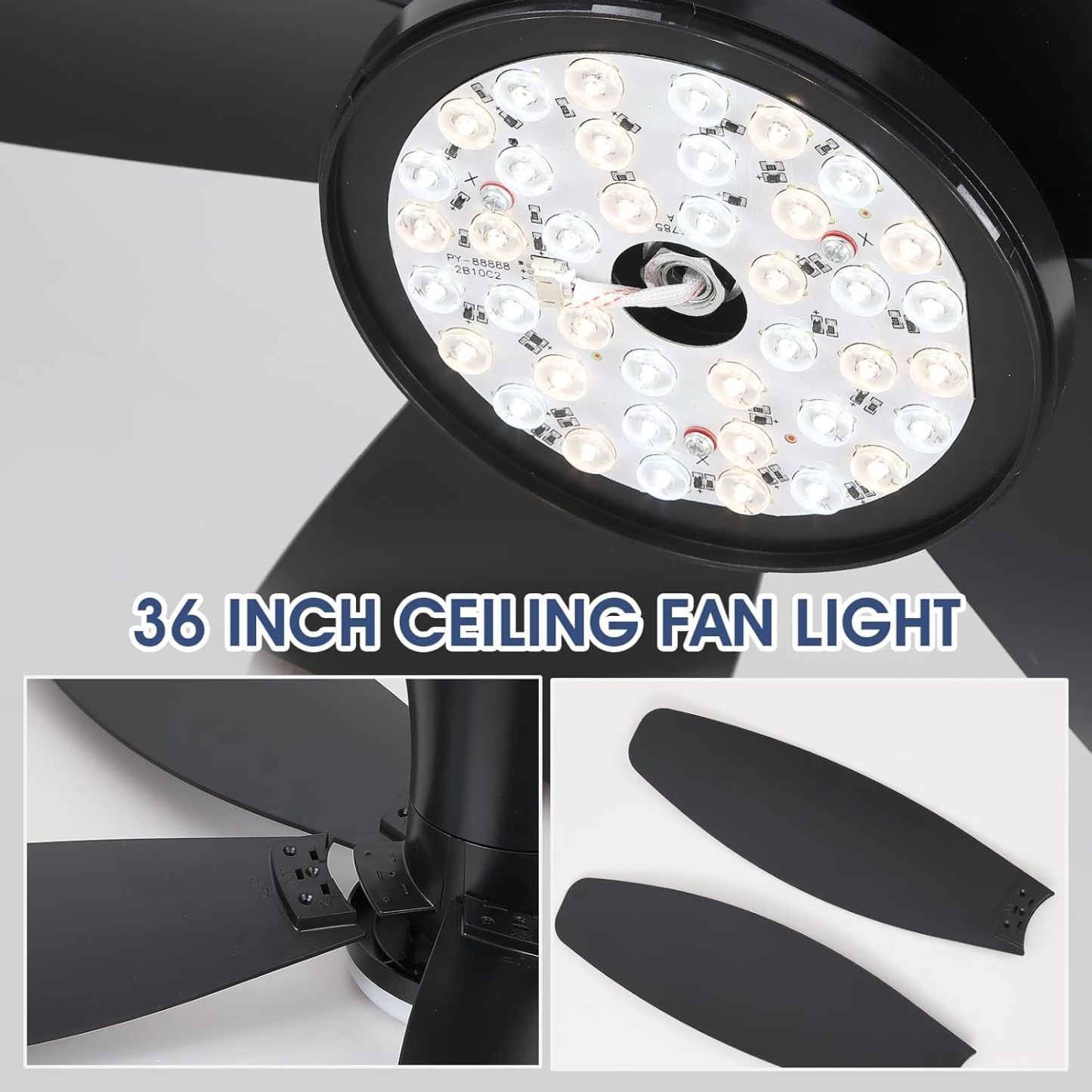 Ventiladores de techo de 42" con luz - Ventilador de techo de perfil bajo con luz y control remoto, montaje empotrado, reversible DC, LED regulable, color negro. Ventiladores de techo para dormitorio, uso en interiores y exteriores/patio.