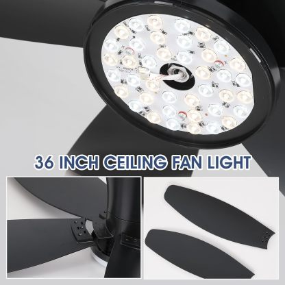 Ventiladores de techo de 42" con luz - Ventilador de techo de perfil bajo con luz y control remoto, montaje empotrado, reversible DC, LED regulable, color negro. Ventiladores de techo para dormitorio, uso en interiores y exteriores/patio.