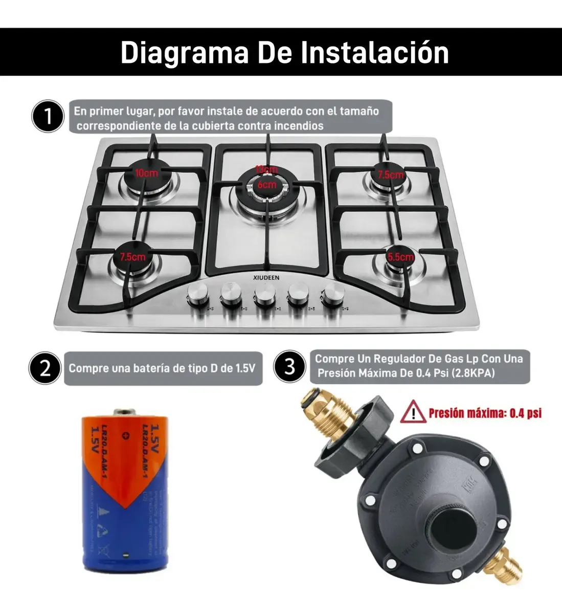 Parrilla de Gas Xiudeen Empotrable o de Mesa con 5 Quemadores en Acero Inoxidable Plateado