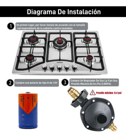 Parrilla de Gas Xiudeen Empotrable o de Mesa con 5 Quemadores en Acero Inoxidable Plateado
