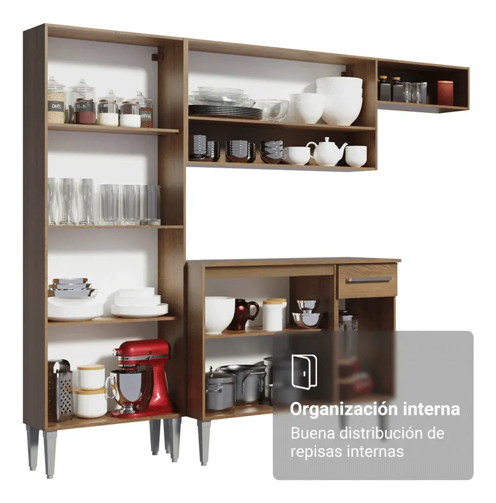 Cocina Integral Completa Emilly Pop 229 cm 2 Marrón Negro Madesa GREM229002