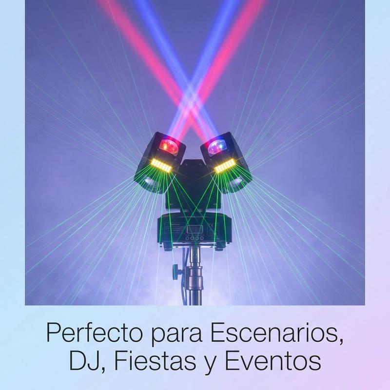 Luz DJ Cabeza Móvil 3 en 1 con 18 Brazos, Beam Láser RGB con Estrobo y Efecto Bola Mágica, Alta Potencia para Discoteca, Bar y Fiesta