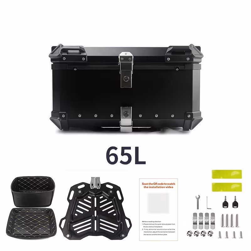 maletero de motocicleta de gran capacidad de 65l en  , maleta trasera para motocicleta, baúl de viaje con cerradura de seguridad para almacenamiento de   y equipaje, material de aleación de aluminio, almacenamiento para  ,   de almacenamiento de viaje, compacto y portátil, fuerte Detalles del producto 2