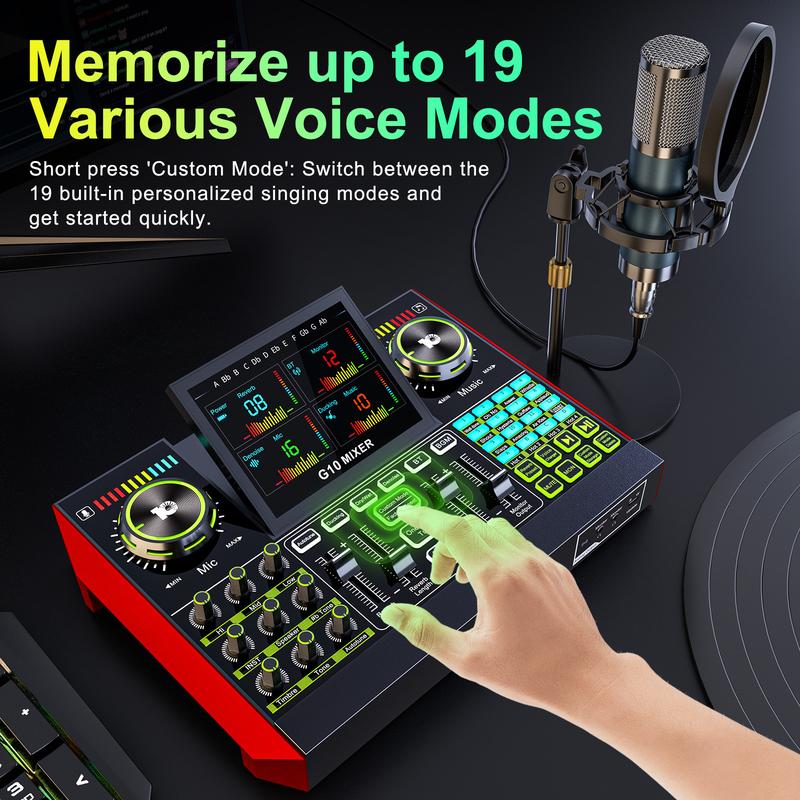 Kit de tarjeta de sonido de mezcla Tenlamp G10-P15, efectos de sonido personalizables, reducción de ruido de dos niveles, equipado con un micrófono de condensador, adecuado para transmisión en vivo, juegos, canto, podcasting y más.