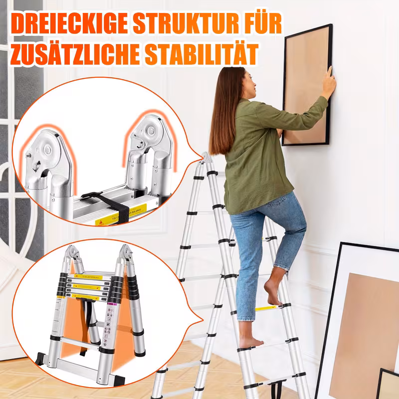 escalera telescópica plegable de aluminio aweioo 3.8m, escalera extensible antideslizante multifunción, carga  : 150kg, escaleras de uso múltiple, diseño compacto,escalera  ,escalera  ,escalera retráctil,entusiastas del bricolaje Detalles del producto 3