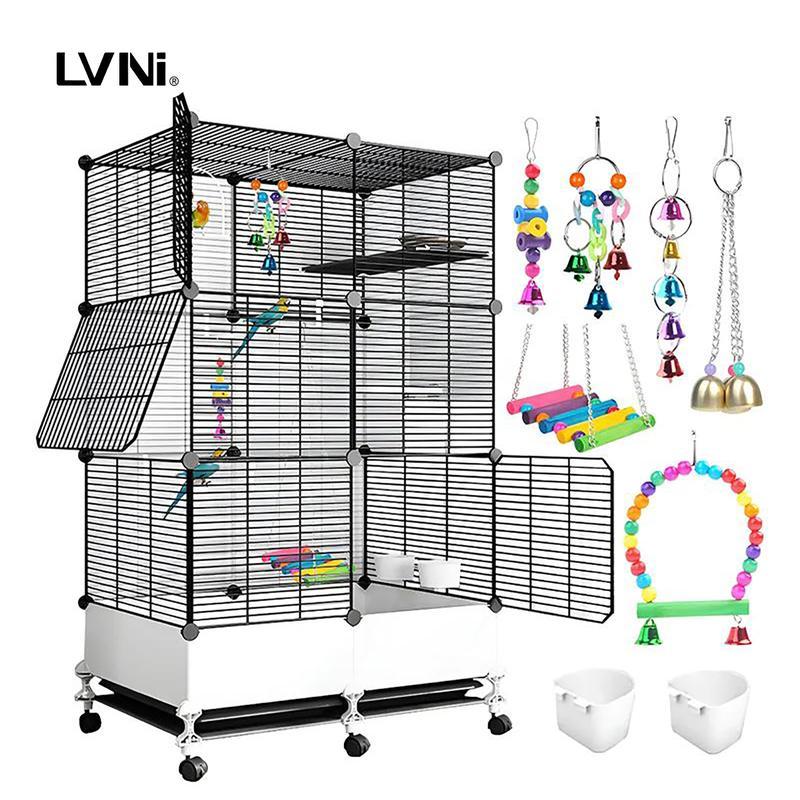 Jaula Móvil para Aves, Jaula para Loros y Canarios con Accesorios Completos, con Ruedas y Base Elevada para Fácil Limpieza