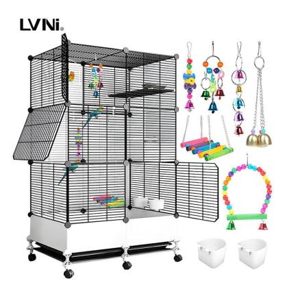 Jaula Móvil para Aves, Jaula para Loros y Canarios con Accesorios Completos, con Ruedas y Base Elevada para Fácil Limpieza