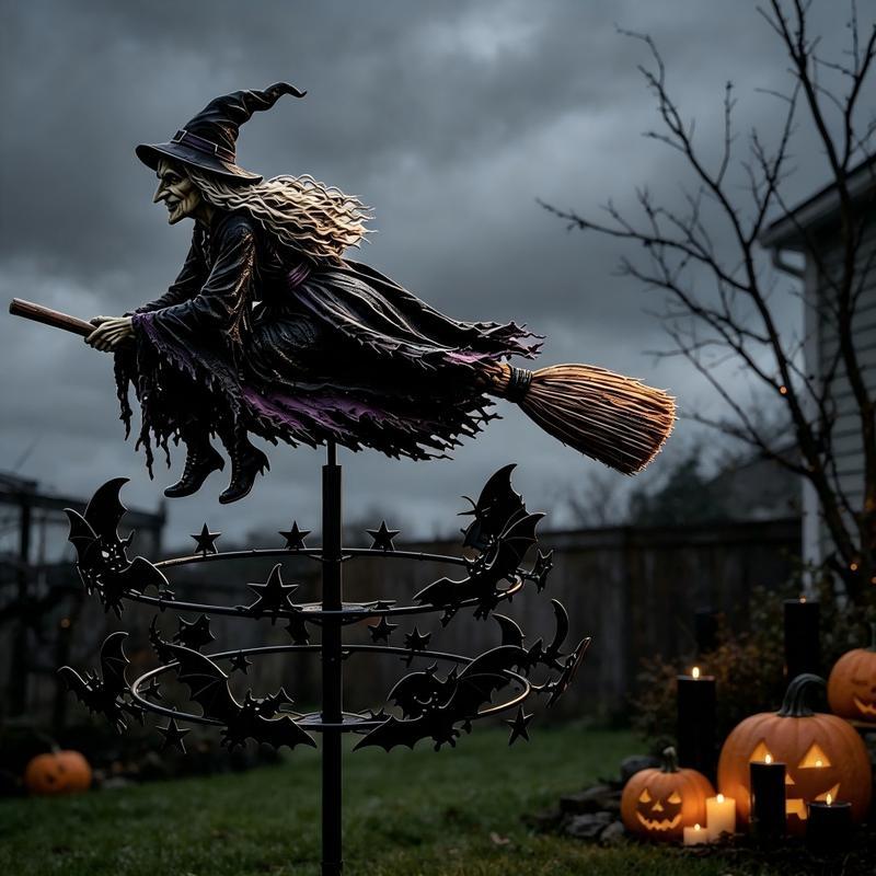 Oferta de temporada: estaca para jardín con molinillo de viento de murciélago de bruja de Halloween, decoración exterior lúdica y espeluznante para el patio, decoración para fiestas durante las festividades