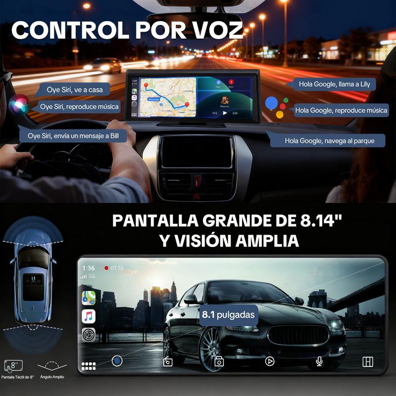 【HiEHA】2026 Carplay InaláMbrico y Android Auto, Pantalla TáCtil de 8,14\" 2k Frontal + 1080p Trasera Dash Cam, Gps y Bluetooth, Control por Voz, Unidad Principal Carplay para Facilitar la Conducción