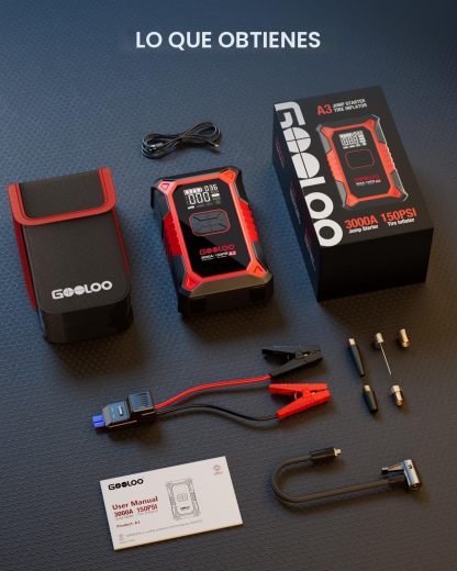 Arrancador portátil GOOLOO A3 de 12 V y 3000 A con compresor de aire