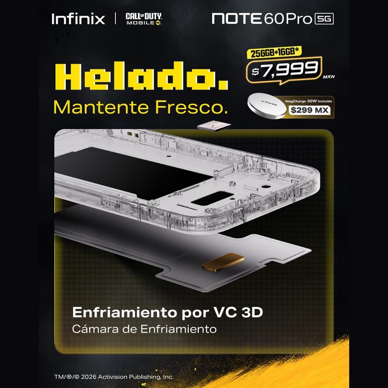 Infinix Note 60 Pro 5G 12GB+12GB RAM 256GB | Pantalla AMOLED 6.78" 1.5K 144Hz | Snapdragon 7s Gen 4 | Batería 6000mAh Carga Rápida 90W | Cámara 50MP OIS | NFC | Dual SIM | Android 16