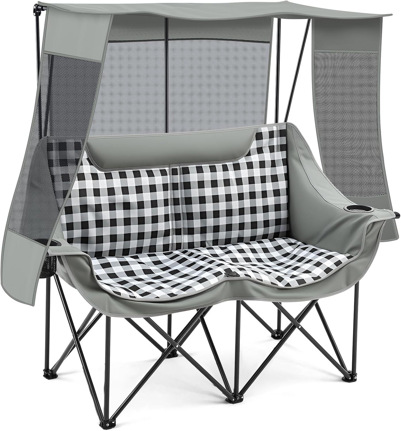 Teenyyou - Silla doble para acampar con dosel, silla resistente, color rojo y gris