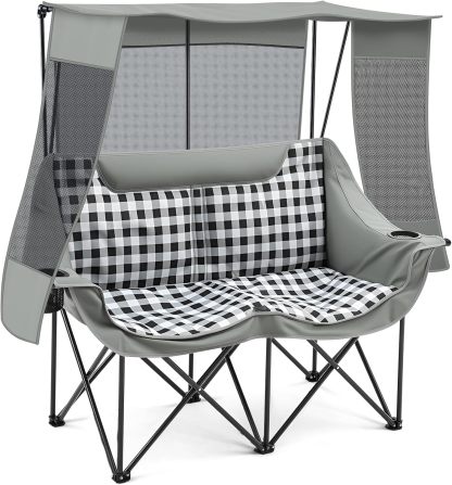 Teenyyou - Silla doble para acampar con dosel, silla resistente, color rojo y gris