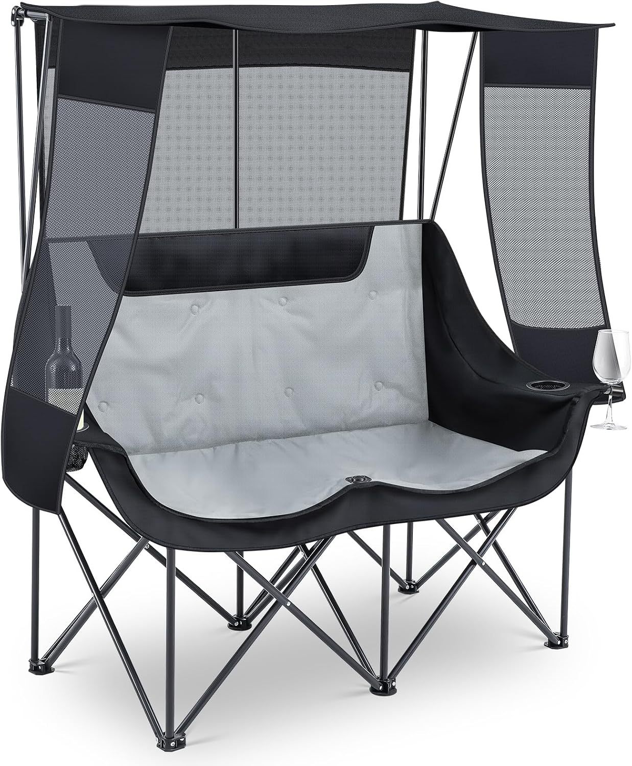 Teenyyou - Silla doble para acampar con dosel, silla resistente, color rojo y gris