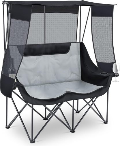 Teenyyou - Silla doble para acampar con dosel, silla resistente, color rojo y gris