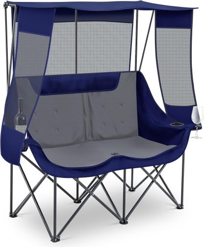 Teenyyou - Silla doble para acampar con dosel, silla resistente, color rojo y gris