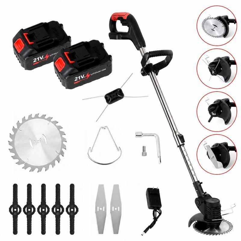 Desbrozadora Inalámbrica 21V – Dile Adiós a la Maleza en tu Jardín – Corta Césped, Hierba y Ramas – 2 Baterías de 3000mAh – 45 min de Autonomía – Ajustable 94-130cm – Cabezal 90° + Mango 360° – Regalo Perfecto para Papá o Jardineros – Verde o Negro