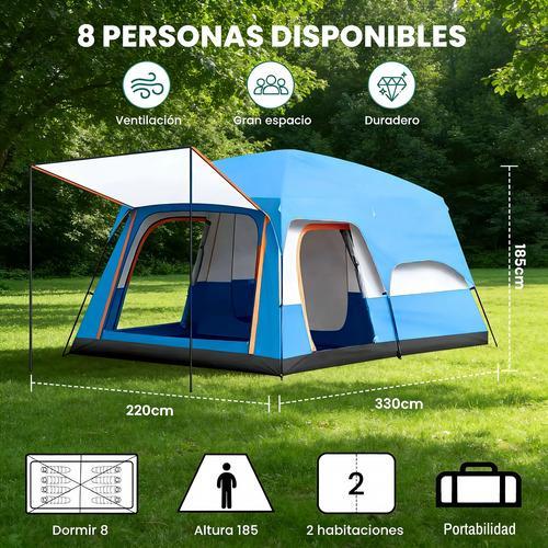 Casa Campaña VBELL 3.3*2.3*1.8m Tienda de Acampar para 8-10 Personas con 2 Habitaciones y Porche Expandible para Familias y Senderismo