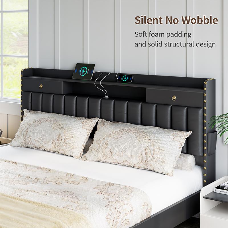 TryLazy Furniture Bed Frame with 4 Drawers and 2 USB & 1 Type-C Charging Ports, No Mattress, Upholstered Platform Bed Frame with Storage Headboard Bed Frame,No Box Spring Needed Required Easy Assembly,Full/Queen/King TryLazy Furniture Bed Frame with 4 Drawers and 2 USB & 1 Type-C Charging Ports, No Mattress, Upholstered Platform Bed Frame with Storage Headboard Bed Frame,No Box Spring Needed Required Easy Assembly,Full/Queen/King