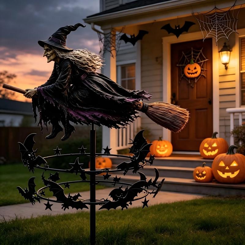 Oferta de temporada: estaca para jardín con molinillo de viento de murciélago de bruja de Halloween, decoración exterior lúdica y espeluznante para el patio, decoración para fiestas durante las festividades