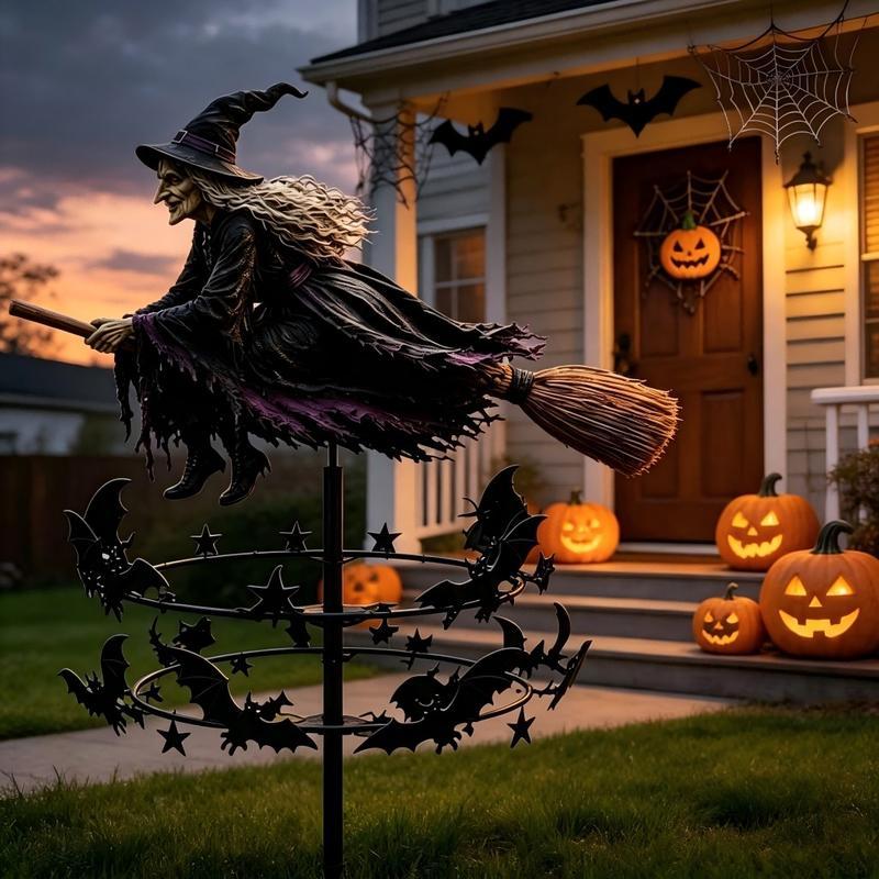 Oferta de temporada: estaca para jardín con molinillo de viento de murciélago de bruja de Halloween, decoración exterior lúdica y espeluznante para el patio, decoración para fiestas durante las festividades