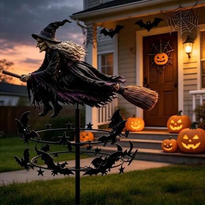 Oferta de temporada: estaca para jardín con molinillo de viento de murciélago de bruja de Halloween, decoración exterior lúdica y espeluznante para el patio, decoración para fiestas durante las festividades
