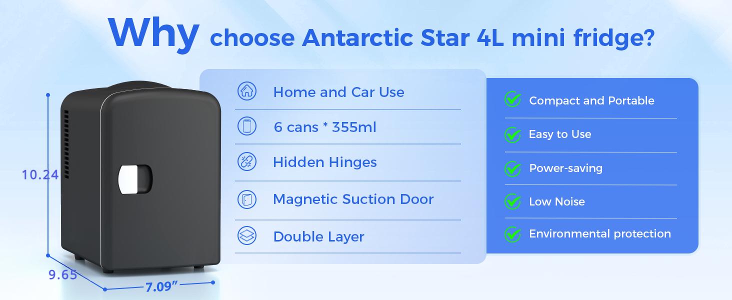 Antarctic Star Compact Refrigerator, Portable Mini Fridge, 4L Capacity/6 Cans,12oz, Portable Small Refrigerator for Cosmetics, Skin Care and Food , Ideal for Bedroom, Car, Office & Dorm,100% Freon-Free & Eco Friendly Antarctic Star Compact Refrigerator, Portable Mini Fridge, 4L Capacity/6 Cans,12oz, Portable Small Refrigerator for Cosmetics, Skin Care and Food , Ideal for Bedroom, Car, Office & Dorm,100% Freon-Free & Eco Friendly