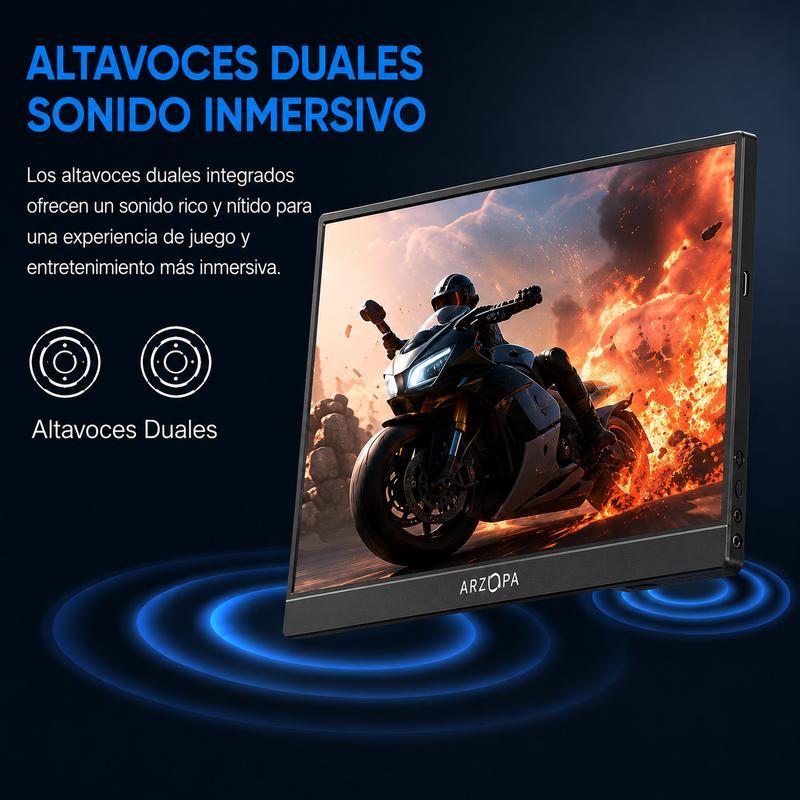 【Precio de liquidación】ARZOPA Monitor portátil para juegos de 15.6 pulgadas y 60 Hz monitor portátil 100%sRGB 1080P FHD con HDR, ultra delgado, cuidado de los ojos, segunda pantalla externa para laptop PC PS5 Mac