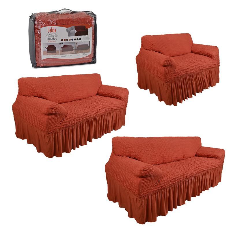 Protector Cubre Sala Stretch Fit Falda Bubble 3 Piezas