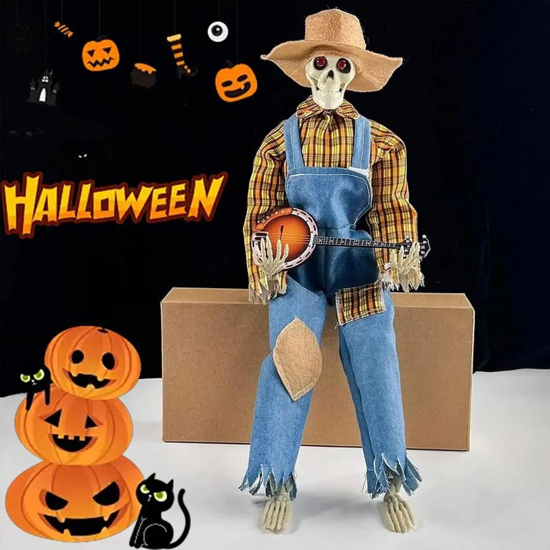2 Esqueletos Decorativos de Halloween con Banjo, Colgantes para Porche, Patio, Jardín, Entrada, Fiesta Temática, Decoración del Hogar y Eventos de Halloween