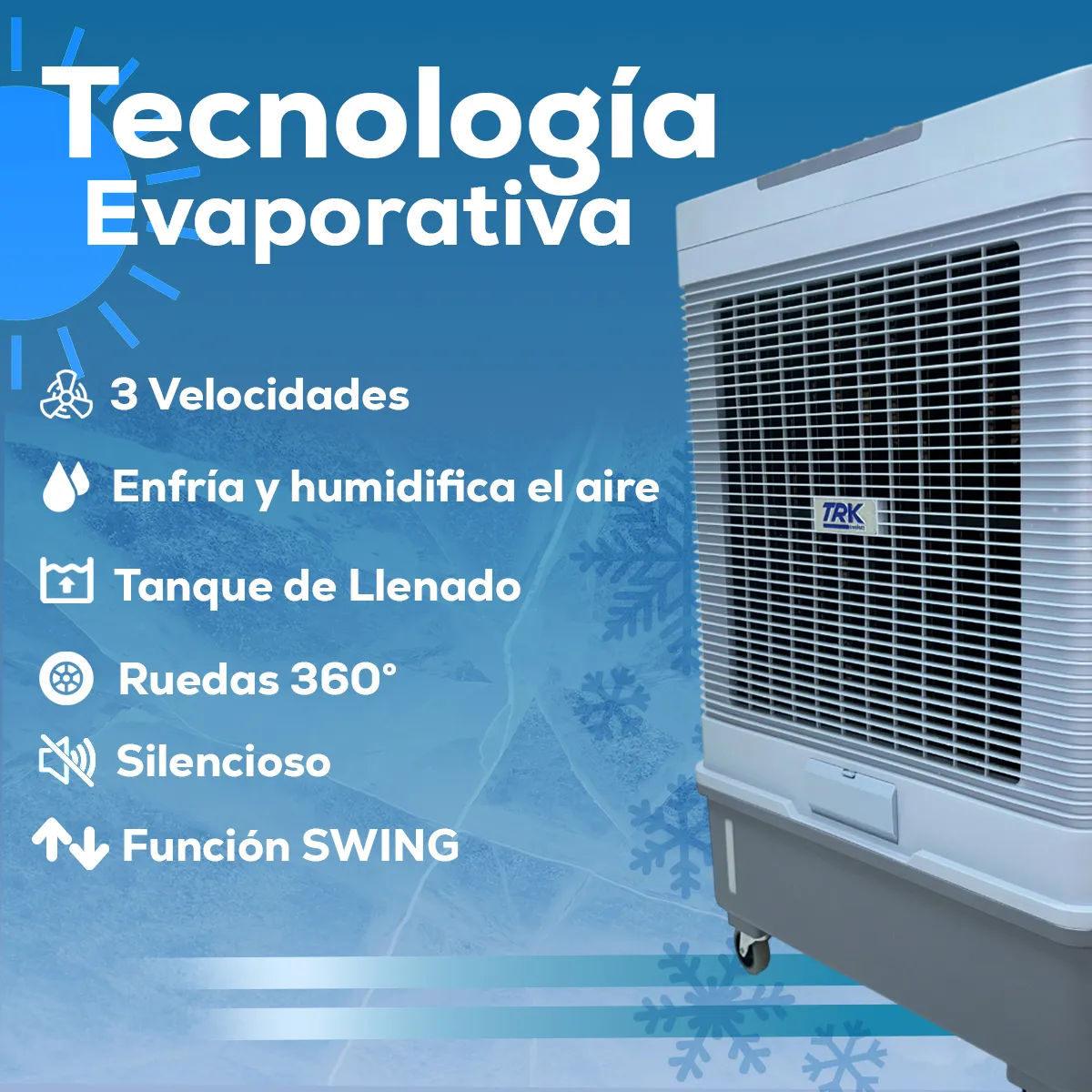 TRK Enfriador Evaporativo Industrial Portátil 60 Litros - Climatizador para Taller y Almacén - 450W