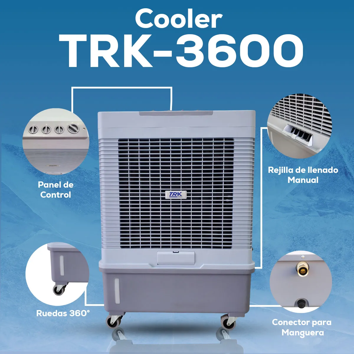 TRK Enfriador Evaporativo Industrial Portátil 60 Litros - Climatizador para Taller y Almacén - 450W