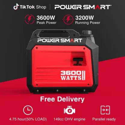 Generador inversor portátil silencioso PowerSmart 3600/4000 vatios, resistente a tormentas, para vehículos recreativos, toma de 30 A, conexión en paralelo, ideal para emergencias y acampadas, normativa EPA
