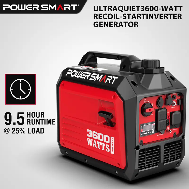 Generador inversor portátil silencioso PowerSmart 3600/4000 vatios, resistente a tormentas, para vehículos recreativos, toma de 30 A, conexión en paralelo, ideal para emergencias y acampadas, normativa EPA