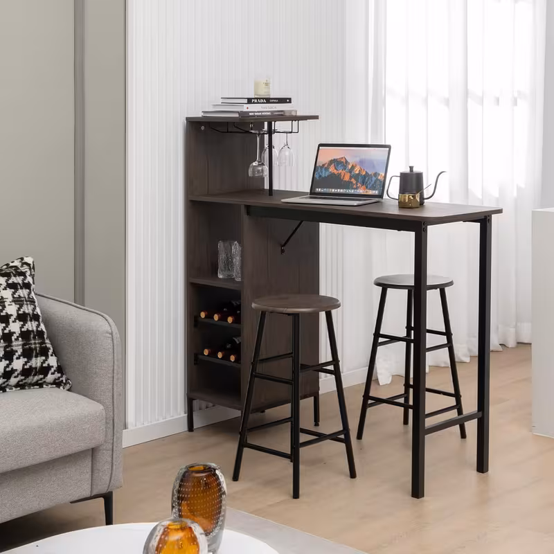   juego de 3 piezas mesa y sillas de bar, mesa y taburetes industriales con soportes para copas   y estantes para    , juego de mesa para   comedor cocina Detalles del producto 0