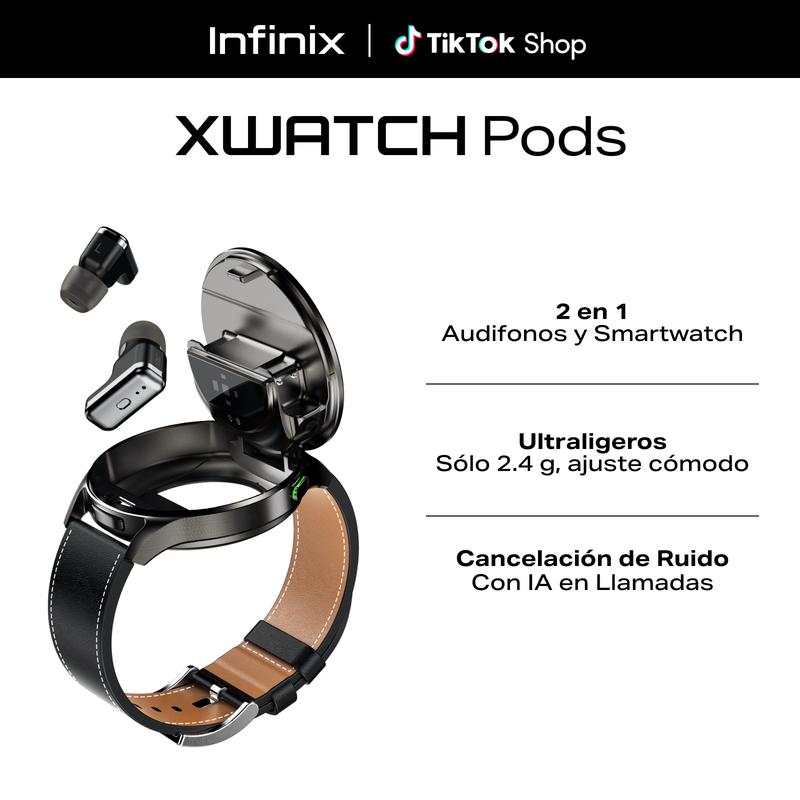InfiniX XWATCH Pods – Reloj Inteligente con Audífonos Integrados, 2 en 1, Llamadas con Cancelación de Ruido por IA, Pantalla HD 1.39'', 100+ Modos Deportivos, Monitoreo de Salud (Ritmo Cardíaco, SpO2, Sueño), Cuerpo de Metal Premium