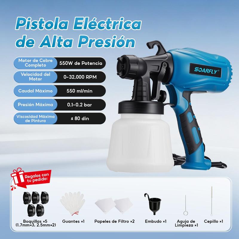 Pistola pulverizadora de mano pulverizadora eléctrica inalámbrica con 2 Batería Recargables de 2600mAh, botella pulverizadora  de 800ml (color: Azul) para Casas, Paredes, Cercas