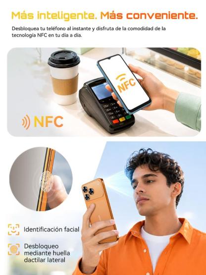 Cubot A50 Teléfono Inteligente Android 16" FHD 16GB RAM 128GB Almacenamiento 5000mAh Batería 48MP Cámara NFC Desbloqueo Facial Huella Lateral Doble SIM GPS Cuatro Satélites