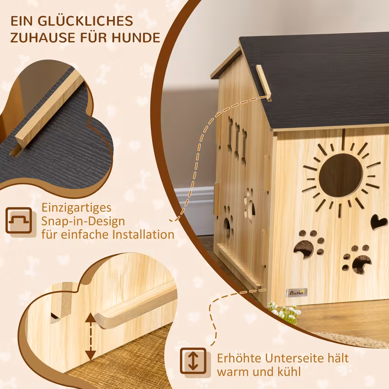 casa para perro, con aberturas de ventilación, resistente a  , material de madera, color negro+madera, 69 x 50 x 58.5 cm Detalles del producto 5
