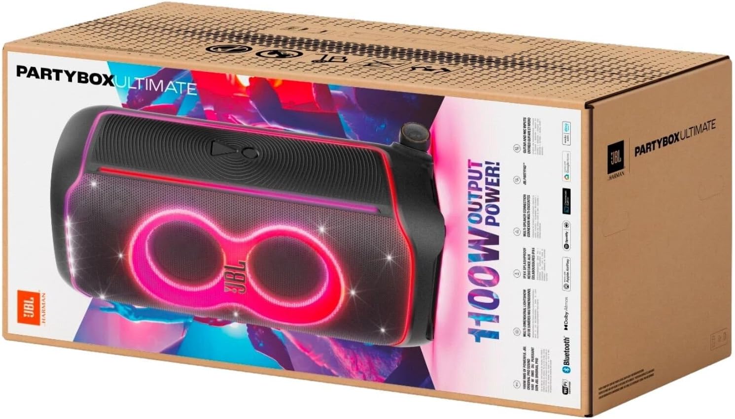 JBL PartyBox Ultimate Bocina Efecto Luz LED, Bluetooth, 1100 W de Potencia, Resistente al Agua IPX4 - Negro